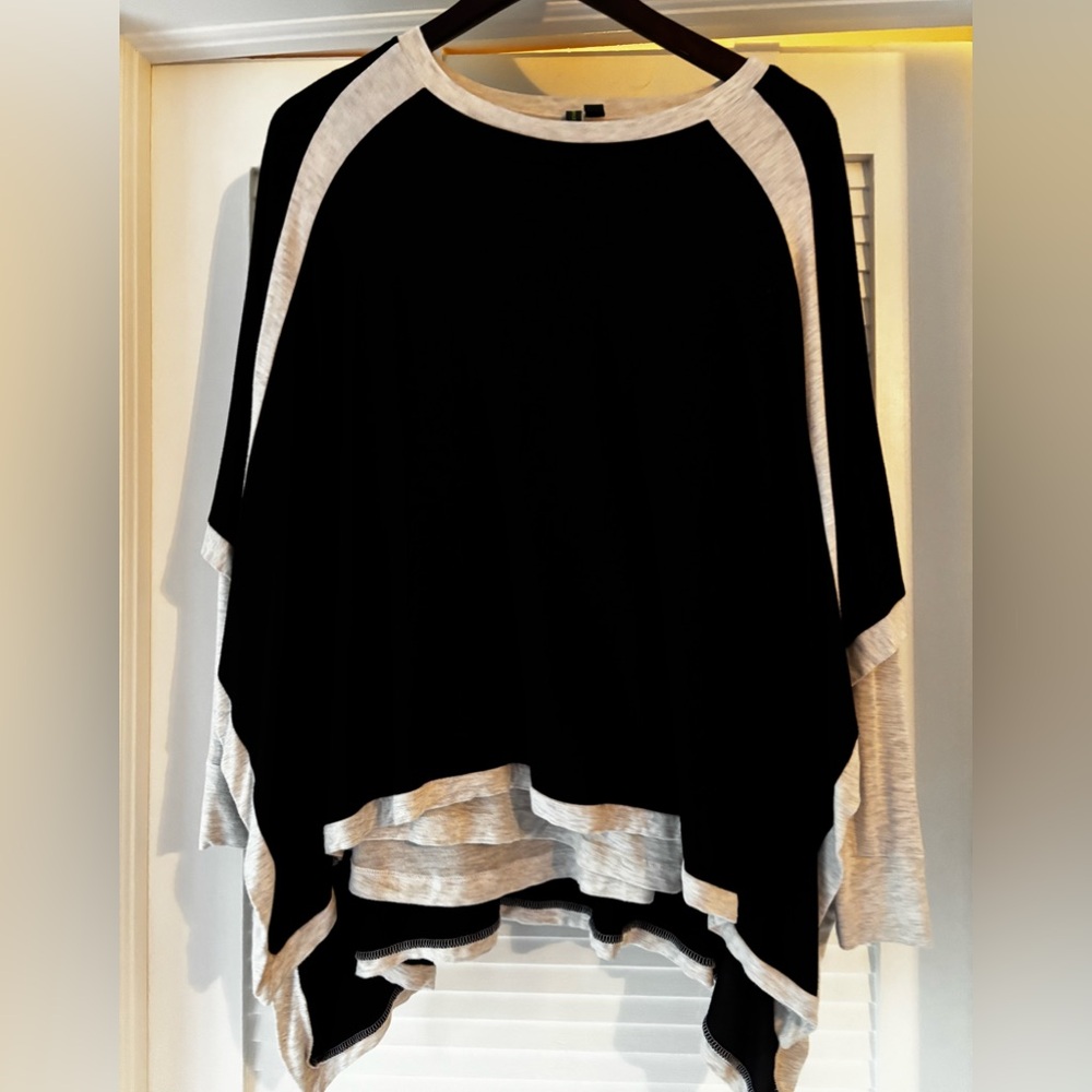 Black and Heather Gray Raglan Poncho Top